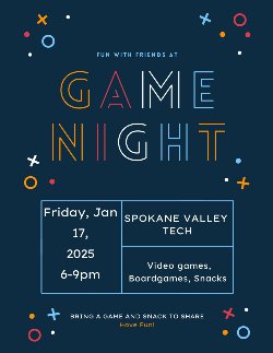 Game Night flyer for 1/17/25